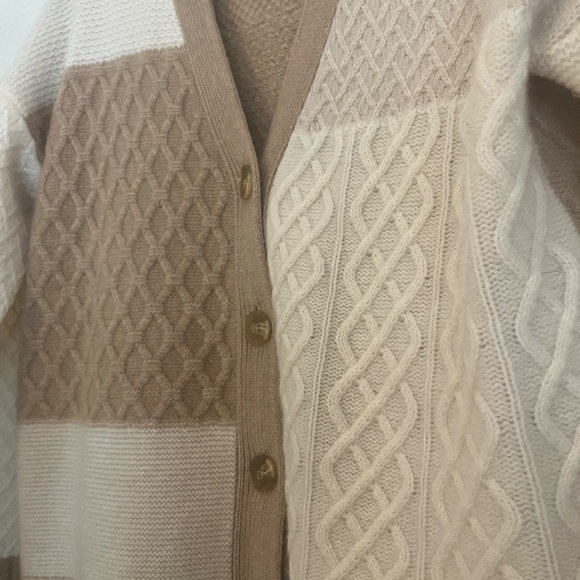 ✨ Rachel Zoe 100% 2-ply Cashmere Textured Patchwork Knit Preppy Cardigan ✨ - Picture 7 of 10
